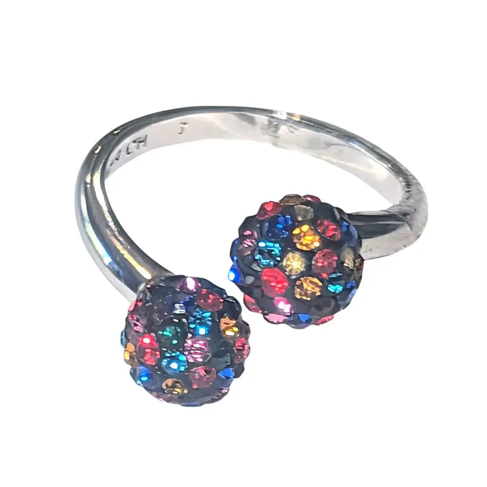 Multicolor Pavé Sphere Bypass Ring Silver Tone Size 7 ATi